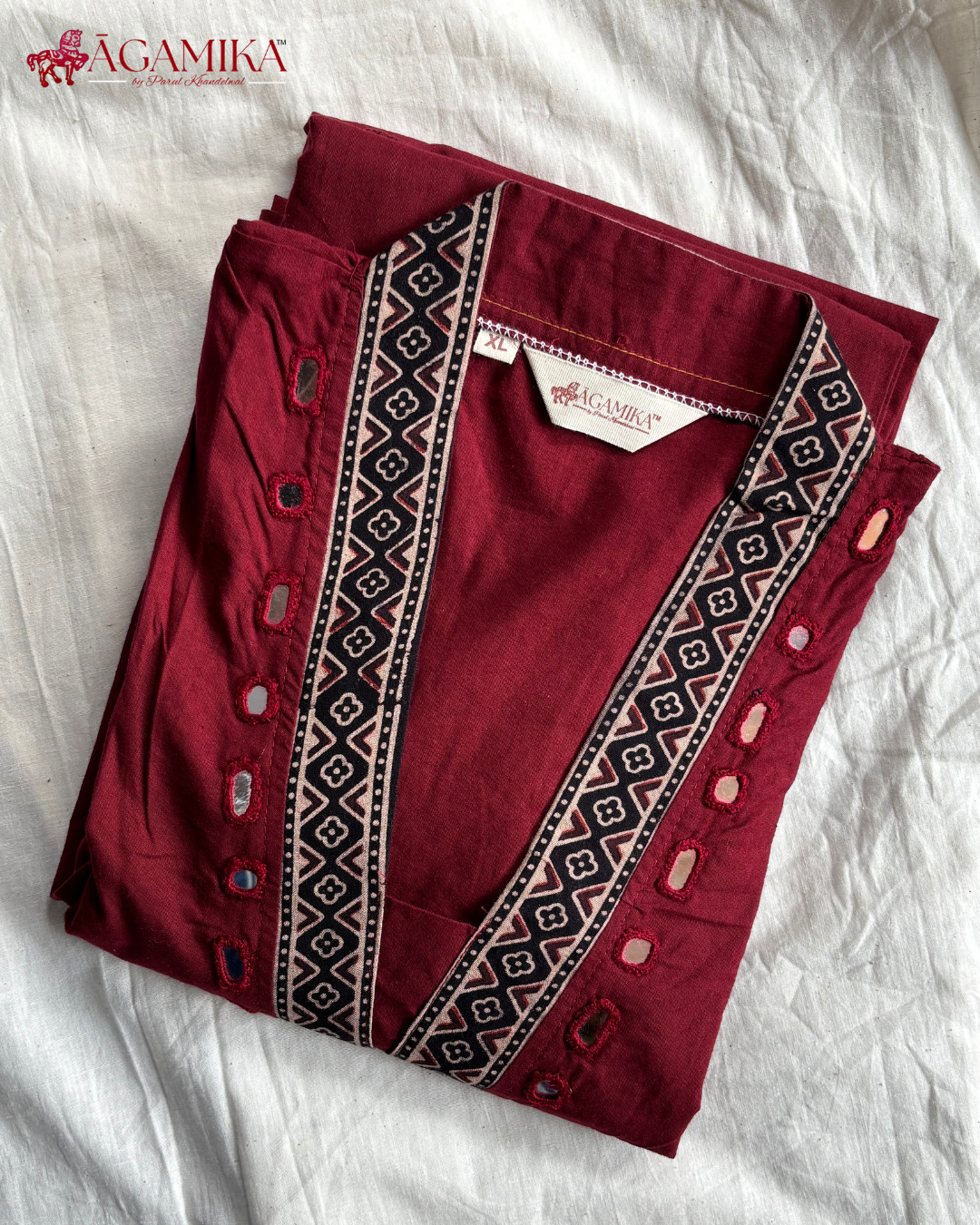 Darpana — Mirror-Work Co-ord Set in Deep Maroon
