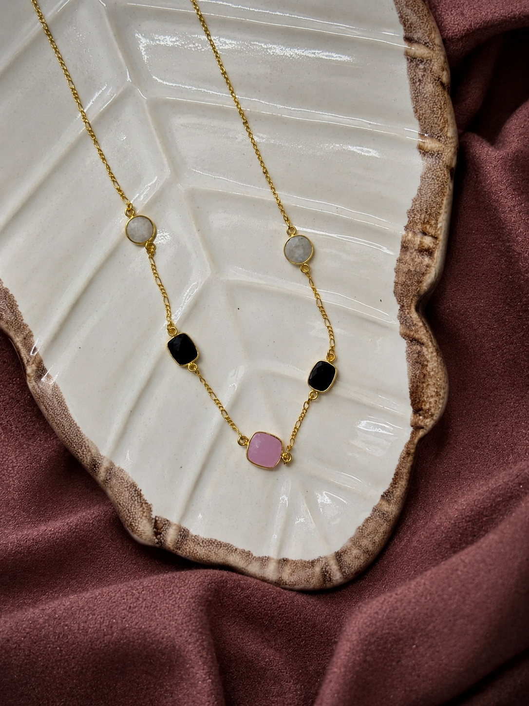 Trivarna Necklace — Gold-Plated Brass & Five crystal stones