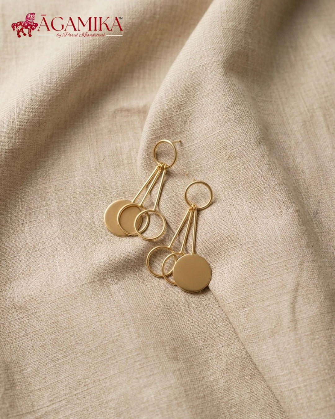 Vṛtta Drop Earrings — Gold-Plated Brass Circles