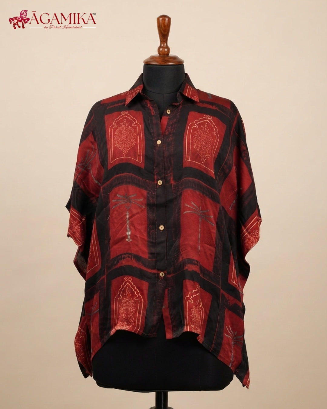 Crimson Arch Hand-Block Print Kaftan Shirt