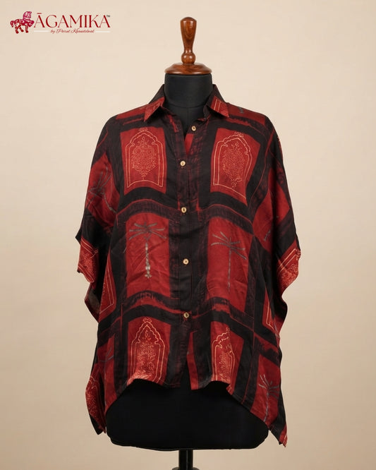 Crimson Arch Hand-Block Print Kaftan Shirt