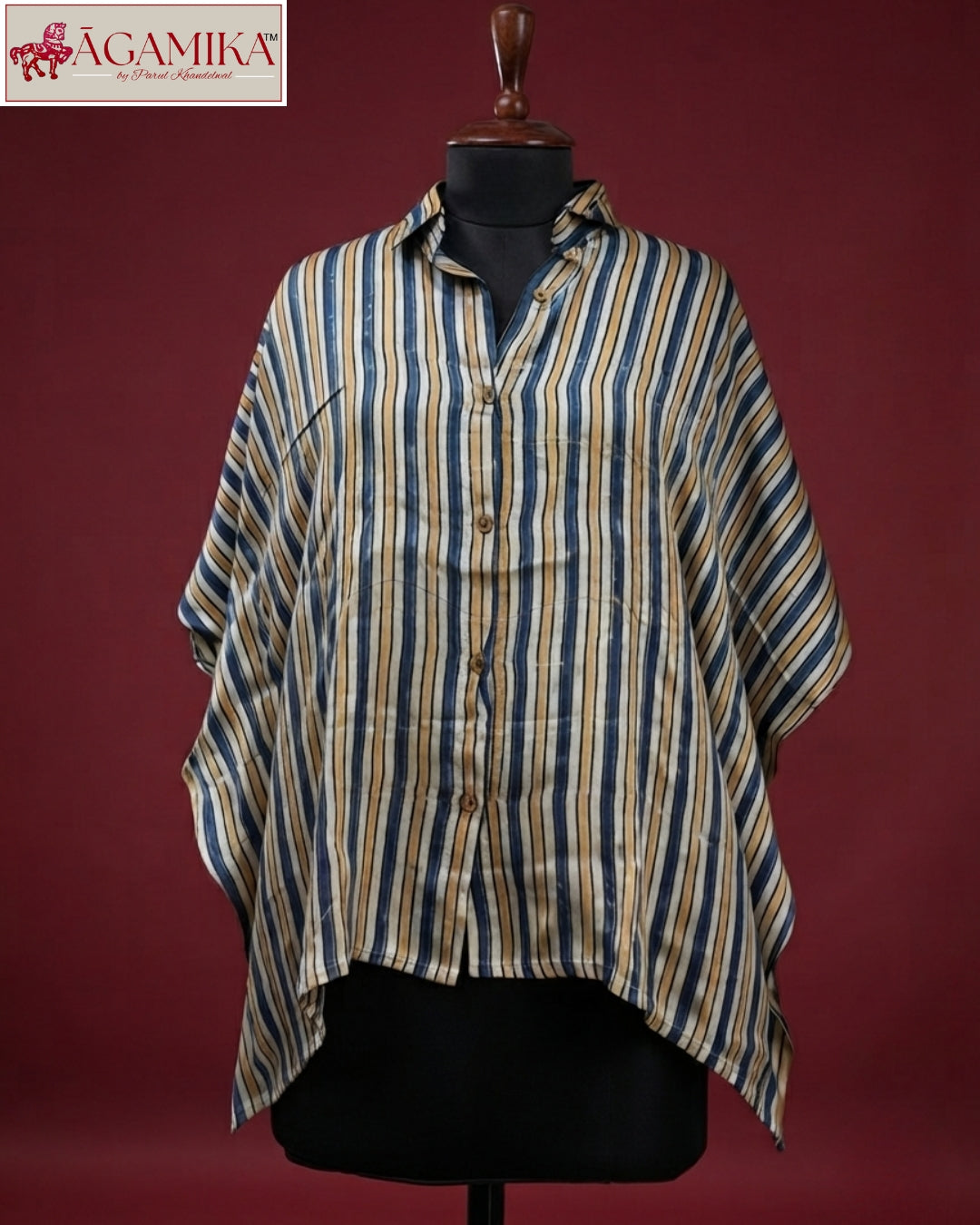 Indigo Stripe Hand-Block Print Kaftan Shirt