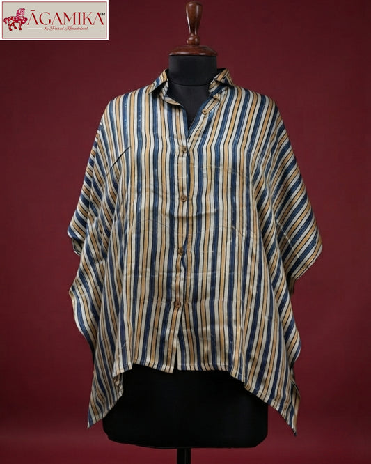 Indigo Stripe Hand-Block Print Kaftan Shirt