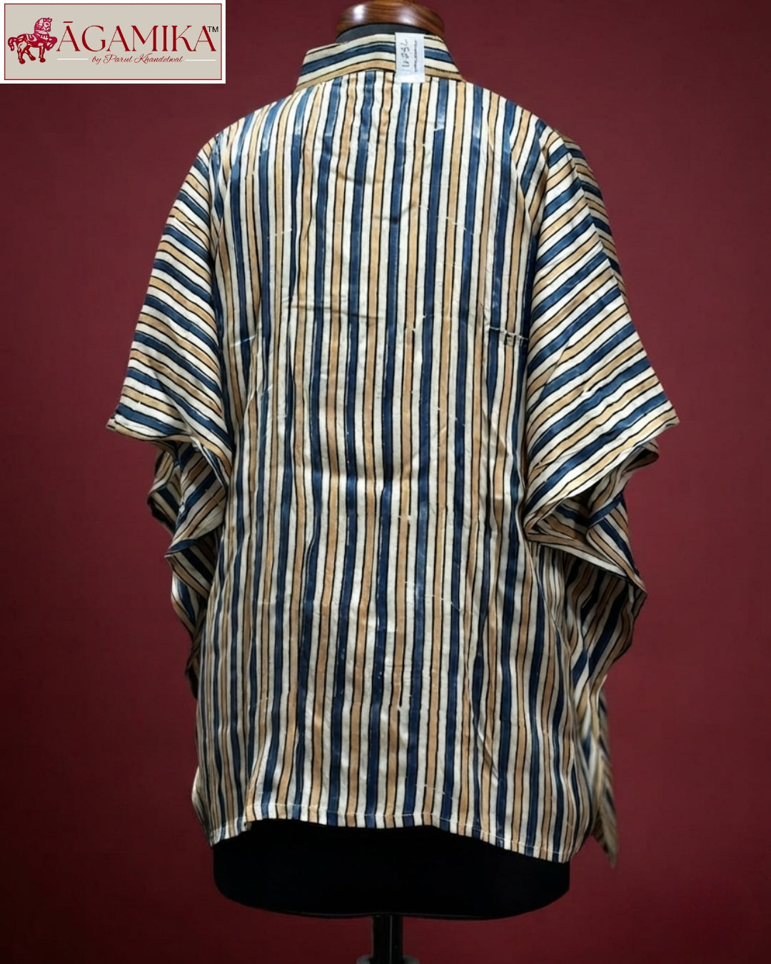 Indigo Stripe Hand-Block Print Kaftan Shirt