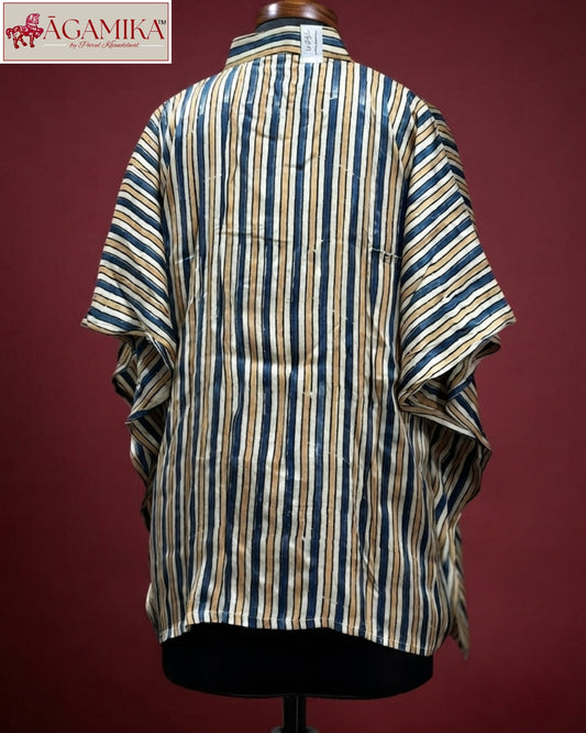 Indigo Stripe Hand-Block Print Kaftan Shirt