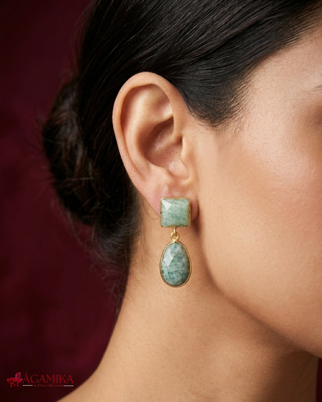 Varuna Drop Earrings — Amazonite & Gold-Plated Brass