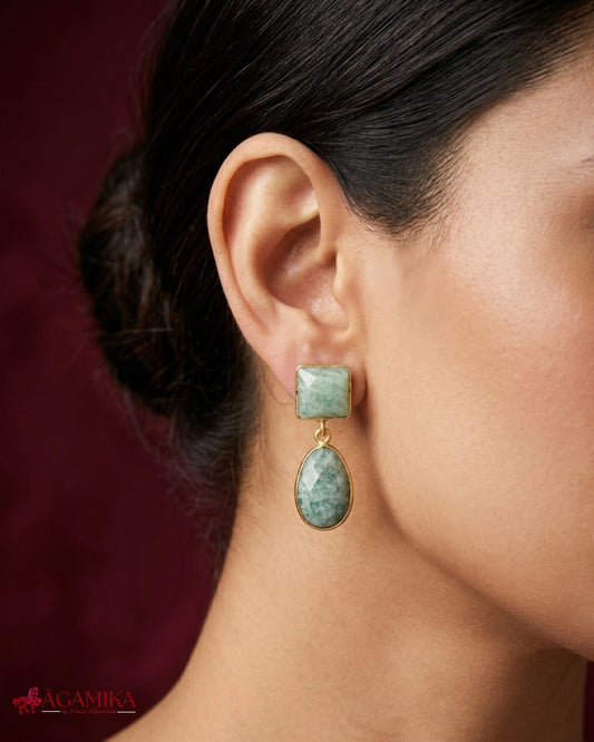 Varuna Drop Earrings — Amazonite & Gold-Plated Brass