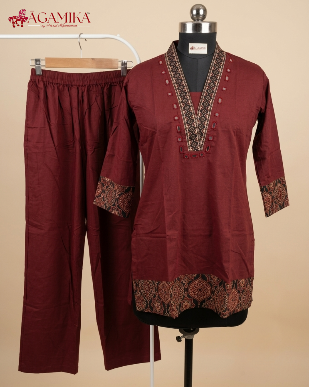 Darpana — Hand-Block Print Co-ord Set in Deep Maroon