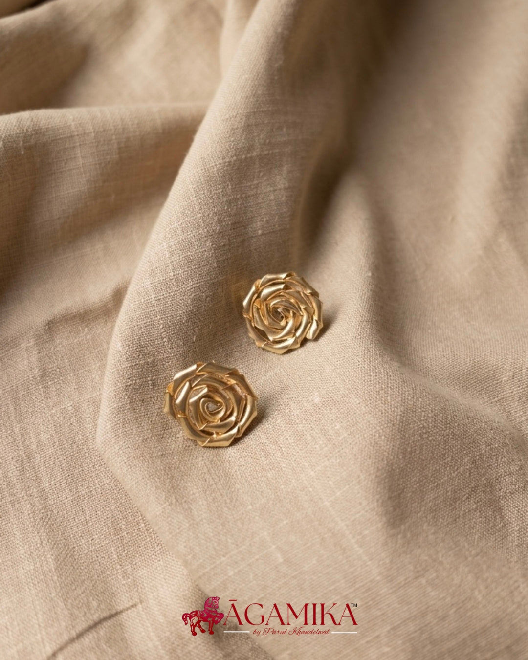 Kusum Stud Earrings — Sculpted Gold Rose