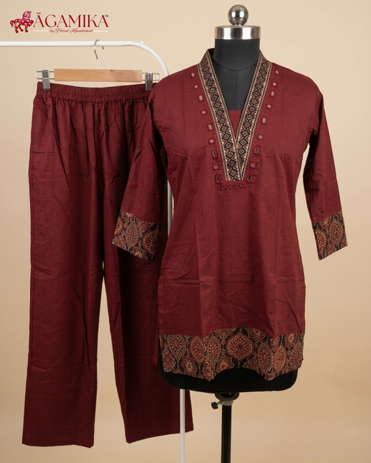 Darpana — Mirror-Work Co-ord Set in Deep Maroon