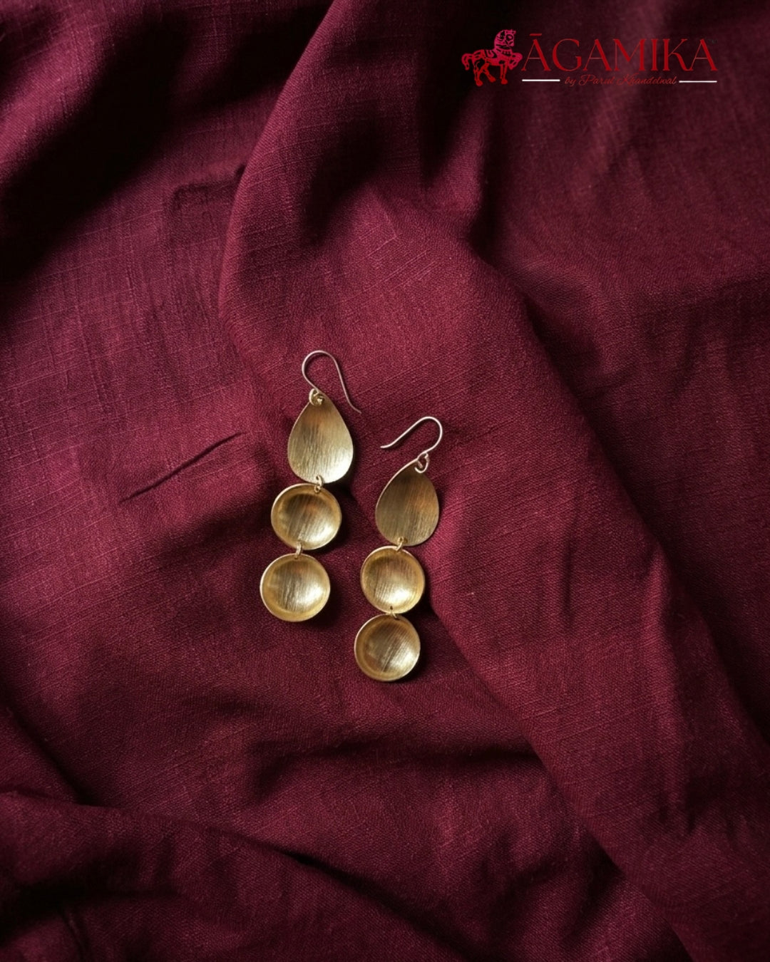 Tarang Drop Earrings — Tiered Brushed Gold Brass