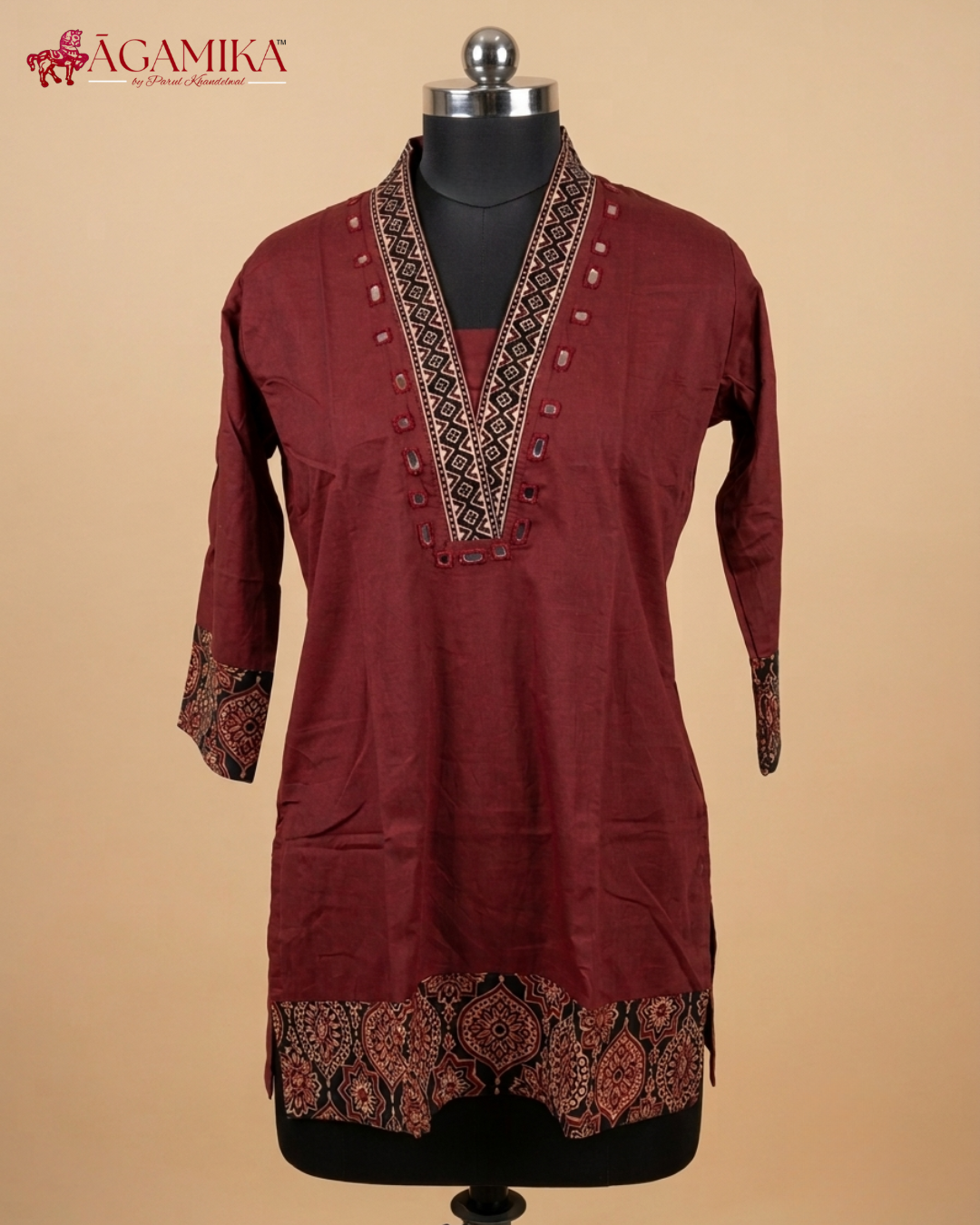 Darpana — Mirror-Work Co-ord Set in Deep Maroon