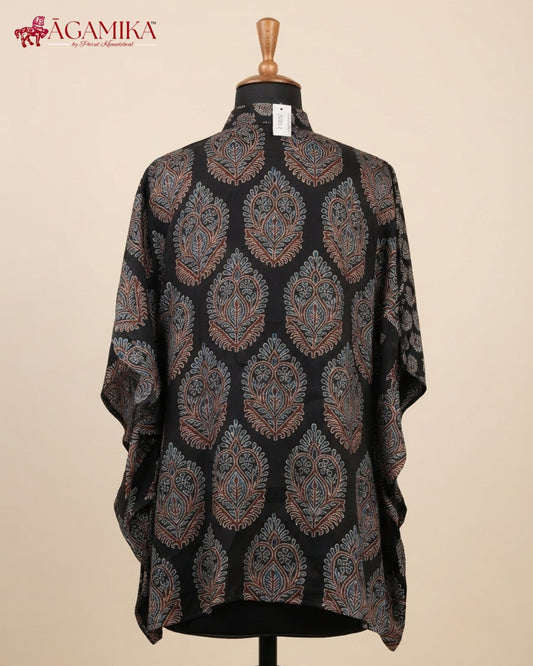 Midnight Bloom Hand-Block Print Kaftan Shirt