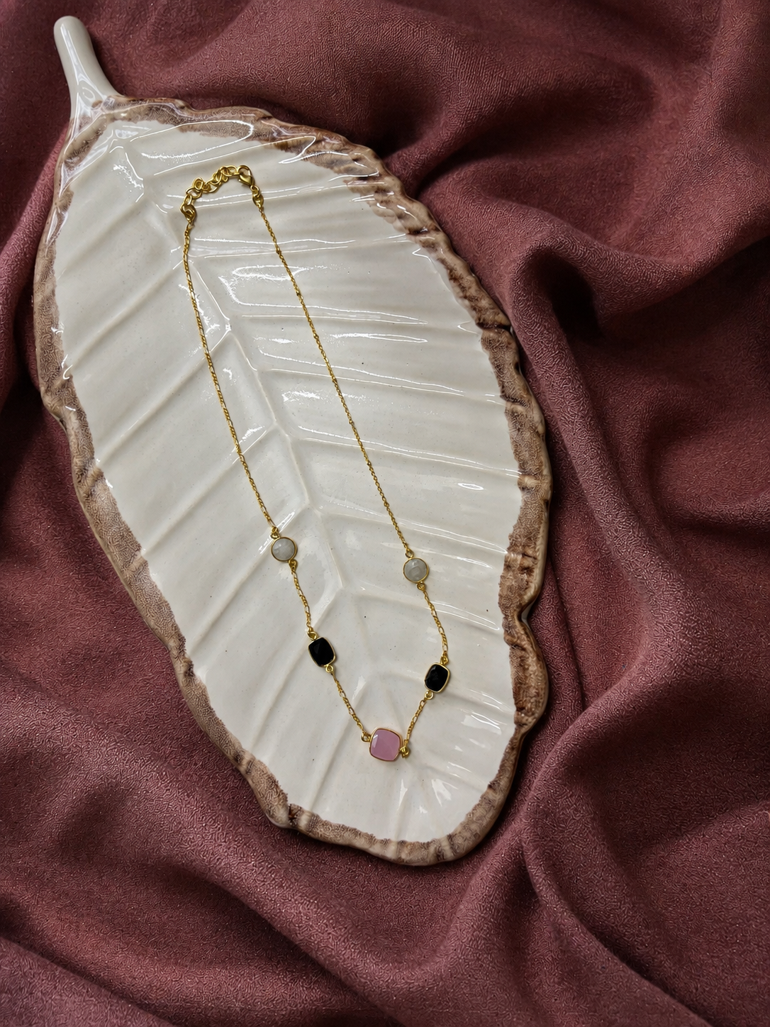 Trivarna Necklace — Gold-Plated Brass & Five crystal stones