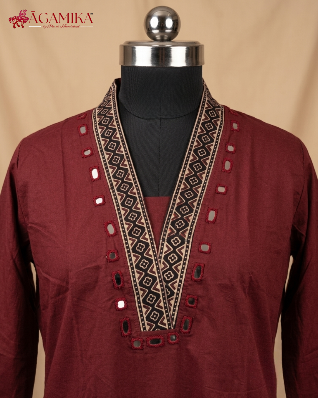 Darpana — Mirror-Work Co-ord Set in Deep Maroon