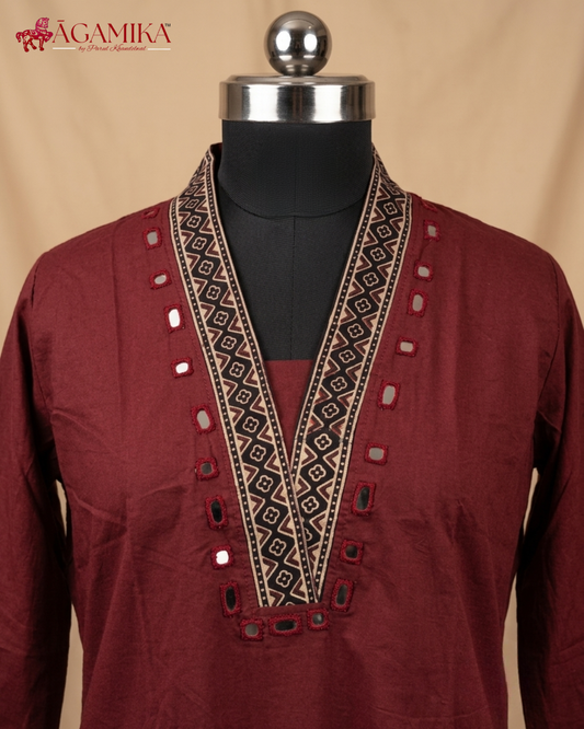 Darpana — Mirror-Work Co-ord Set in Deep Maroon