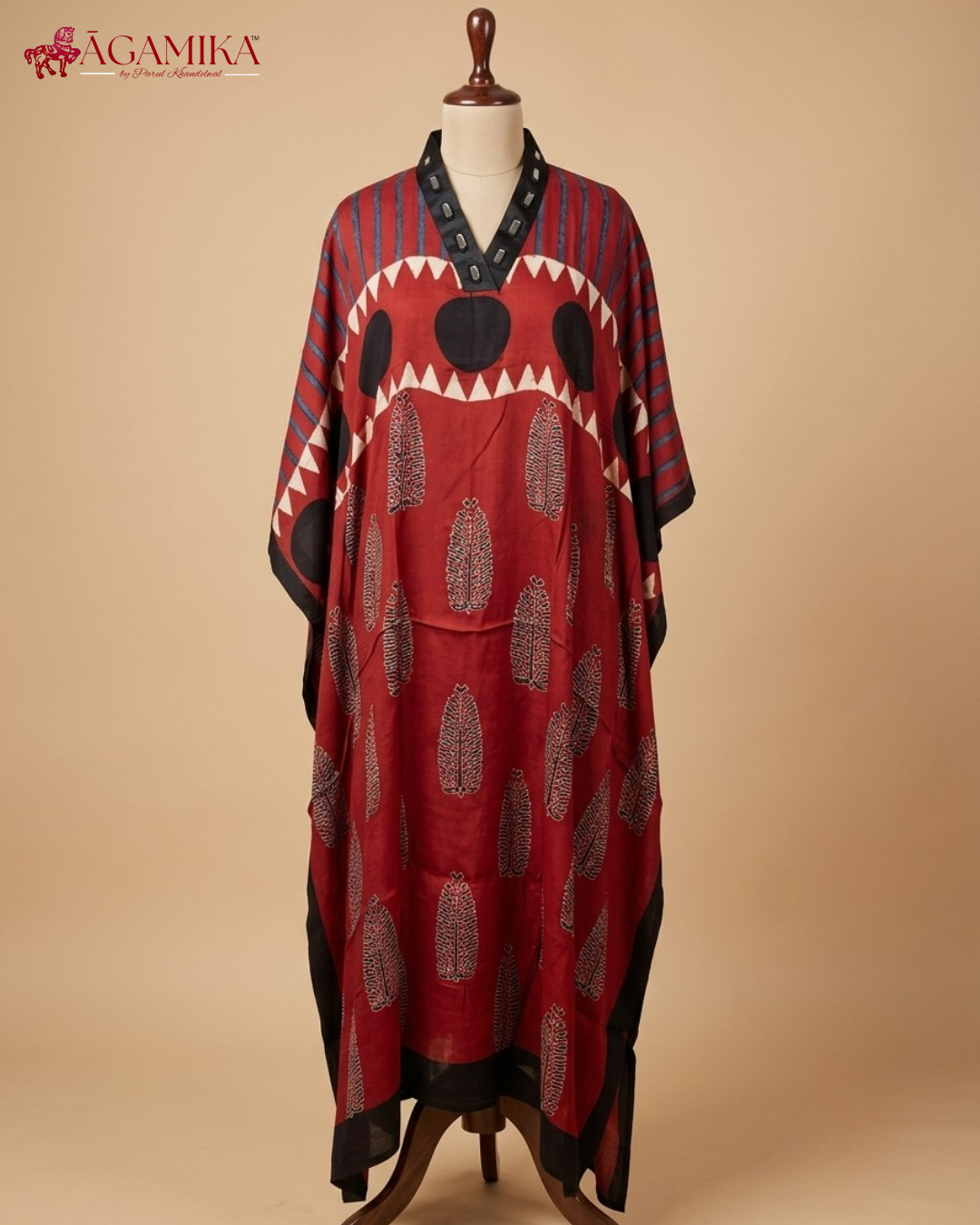 Utsav Hand-block Ajrakh kaftan dress